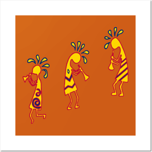 Arizona Kokopelli Colorful Tribal Flute Players Posters and Art